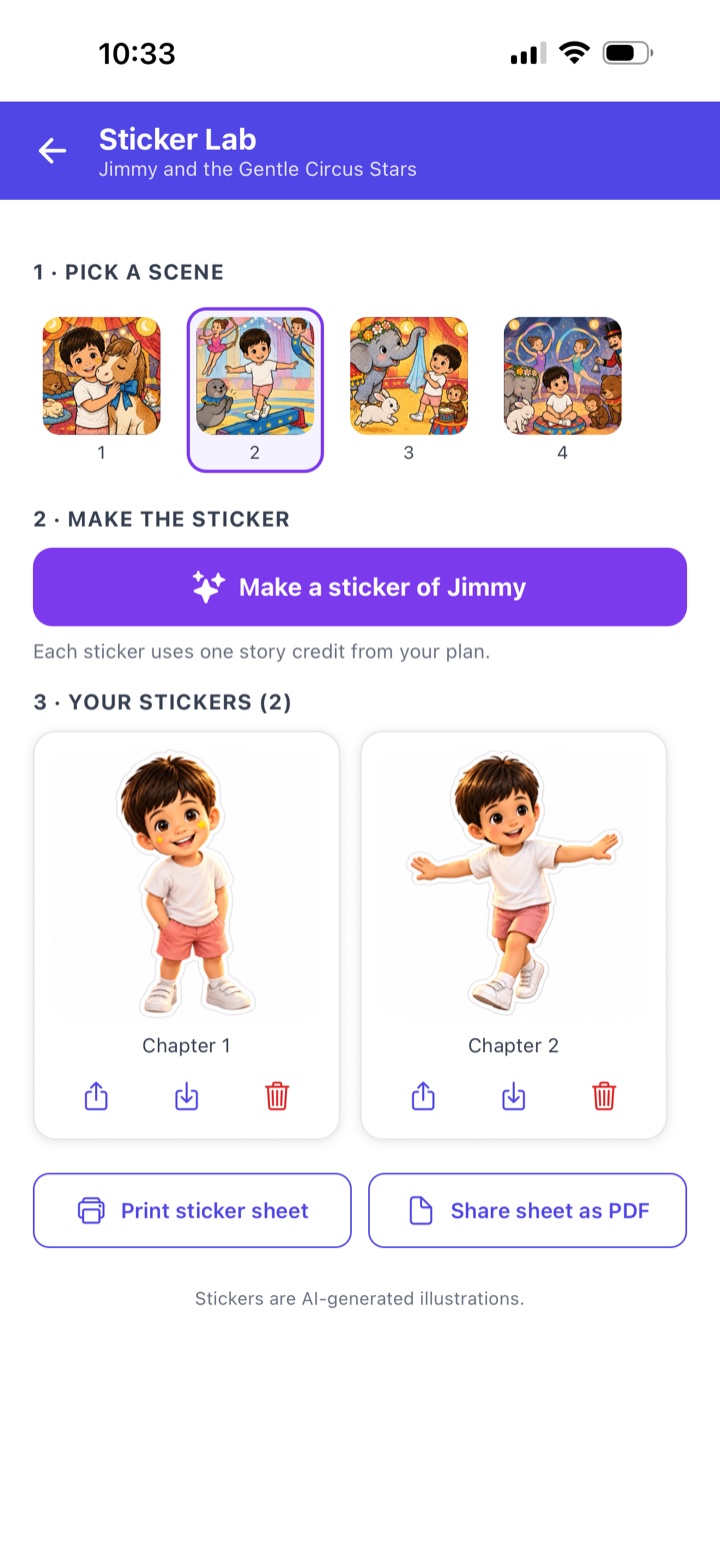 Sticker Lab in OUAN — stickers of Jimmy made from his own story